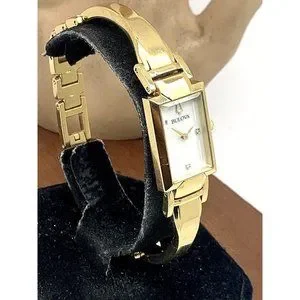Bulova Women\'s Watch 97P141 Quartz Gold Tone Steel Petite Rectangle Diamond Dial Amazon.com: Bulova Ladies main image 2